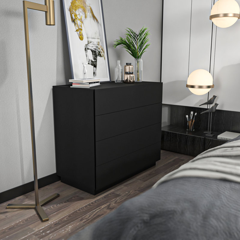 Charliyah 35.4'' W 4 - Drawer Dresser, Black