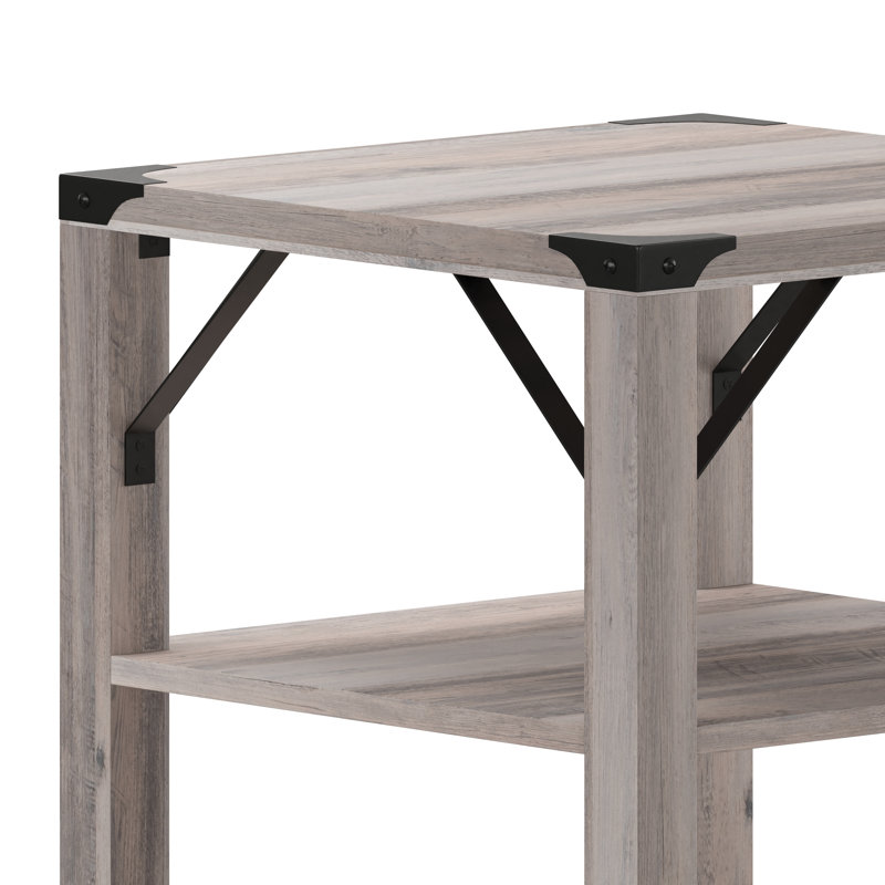 Taley 3-Tier Side Table with Metal Side Braces and Corner Caps, Gray Wash