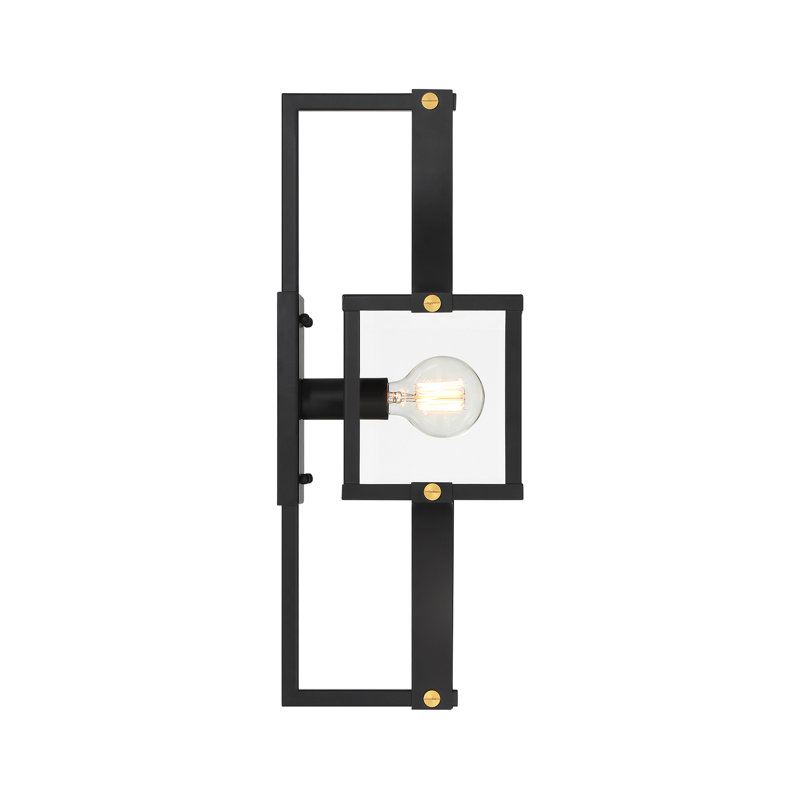 Matte Black and Brass Outdoor Wall Sconce with Glass Shade