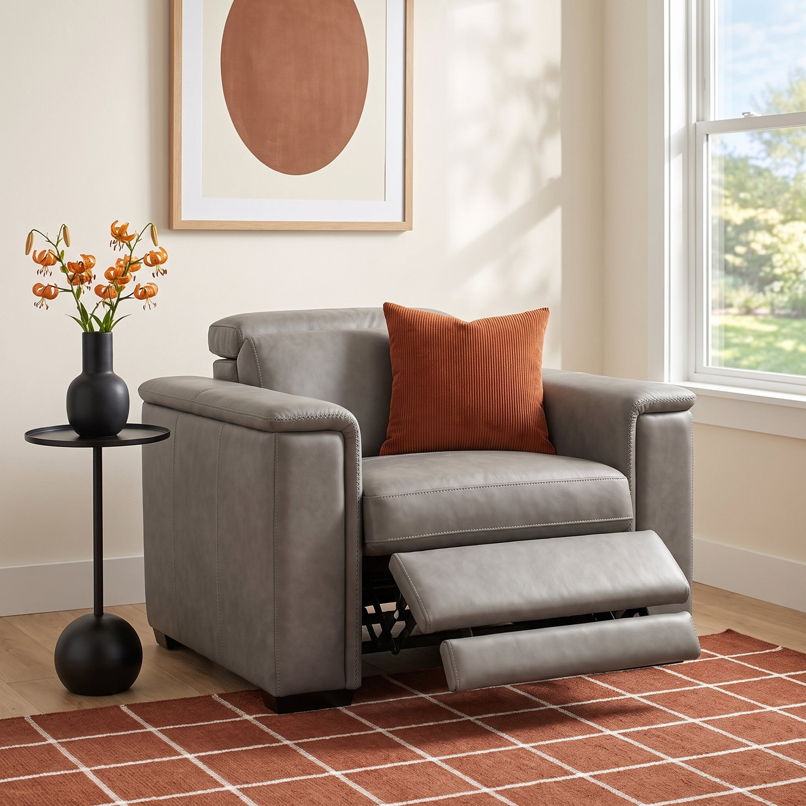 Lioni Genuine Leather Club Chair, Gray