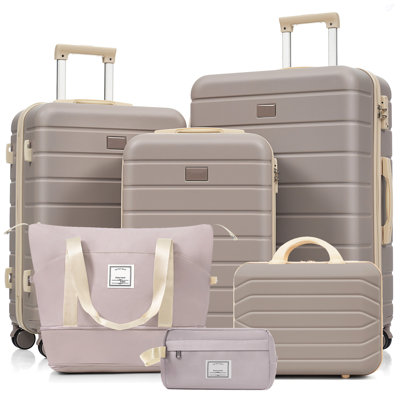 Ensemble de 6 valises rigides avec serrure TSA, comprenant 14/20/24/28 pouces, un sac de voyage extensible, une trousse de toilette étanche et une poignée ajustable (rose-brun).