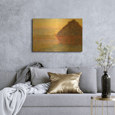 «Grainstack Sunset» par Claude Monet, art mural en métal doré, 16 po x 12 po