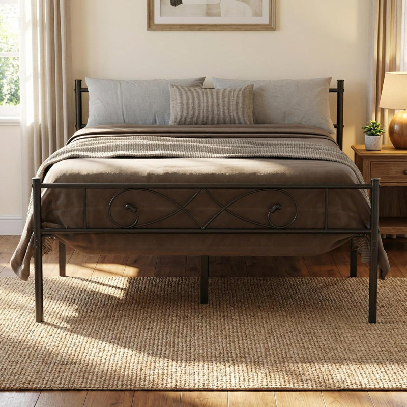 Platform Bed Frame with Unique Fist Design Headboard, Metal Frame, Under Bed Storage, No Box Spring Required, Noise-Free, Easy Assembly, Black