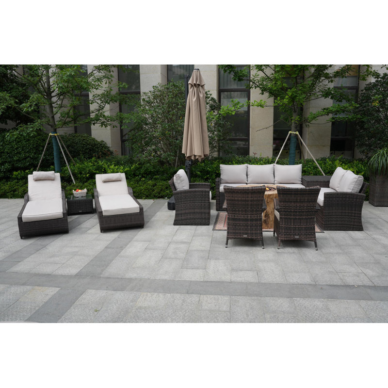 Almanza 10 - Person Patio Conversation Set with Cushions, Beige, Brown