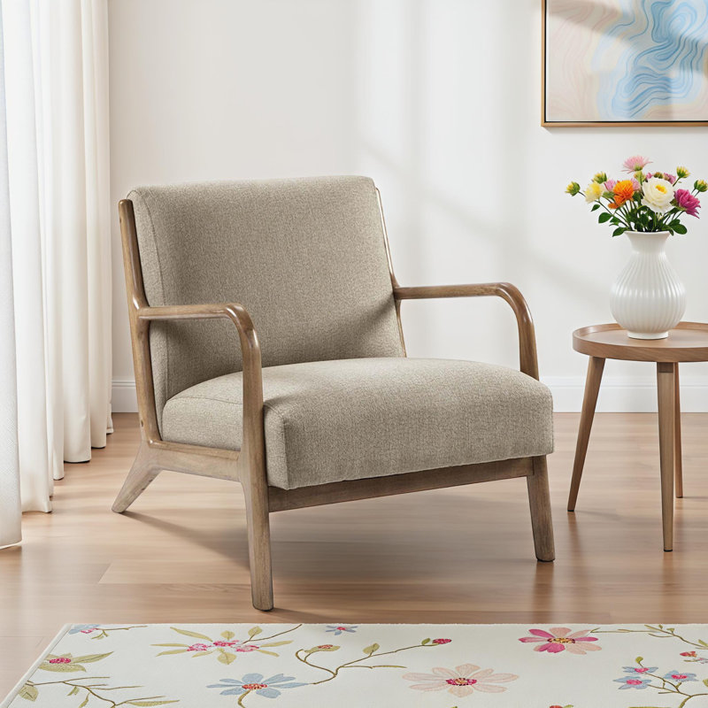 Fauteuil rembourré Novak, Mélange de polyester taupe, Naturel