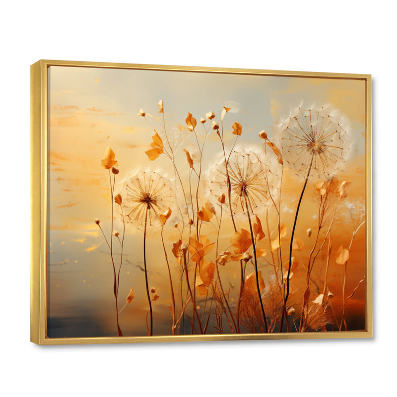 «Orange Dandelion Dreams I», reproduction d'art sur toile encadrée, H 12 po x l 20 po, Cadre flottant doré