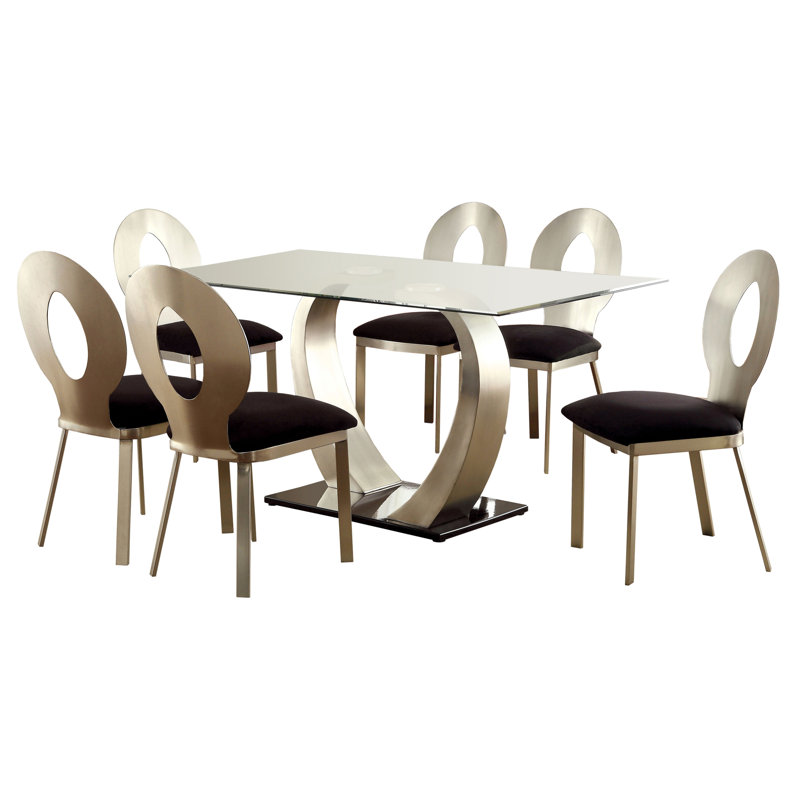 Bagdai 6 - Person Glass Top Pedestal Dining Set