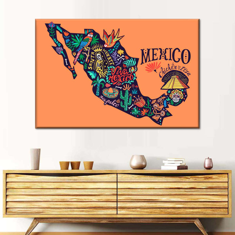 Carte du Mexique sur toile, H 24 po x l 36 po x P 1,25 po
