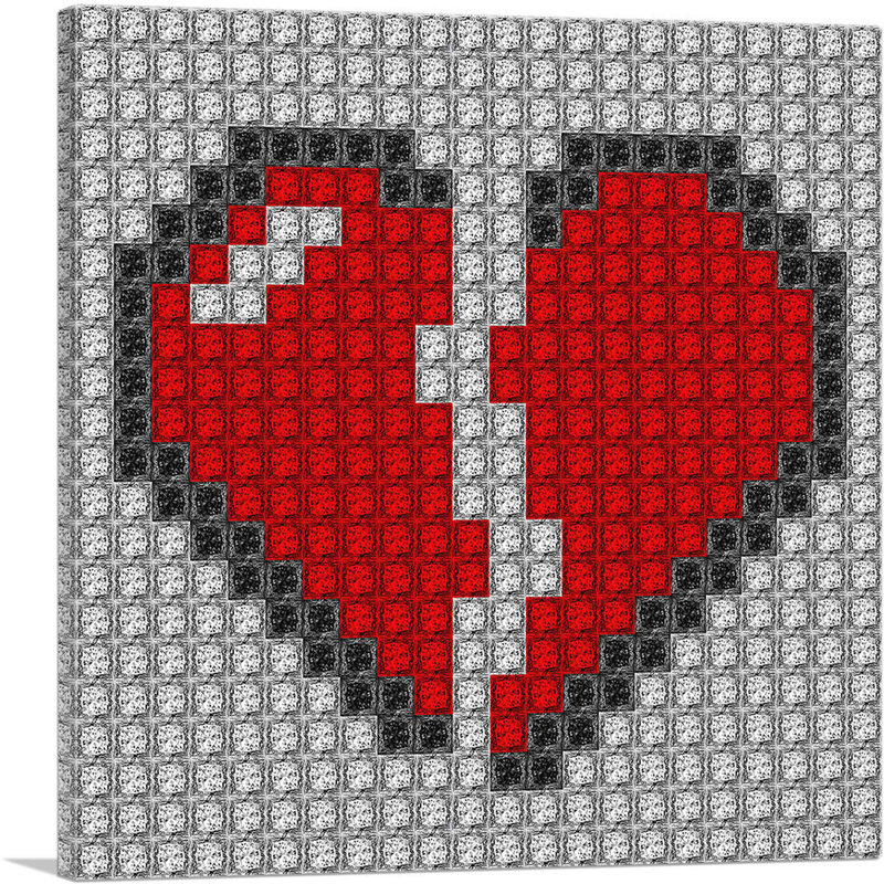 «Broken Heart Emoticon Love Lovers Jewel Pixel», impression sur toile tendue, H 36 po x l 36 po x 1,5 po