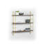 Étagère murale à trois niveaux, structure en bois de noyer et en métal jaune vif, design moderne et élégant, convenant au salon, à la chambre à coucher, à la cuisine et au bureau