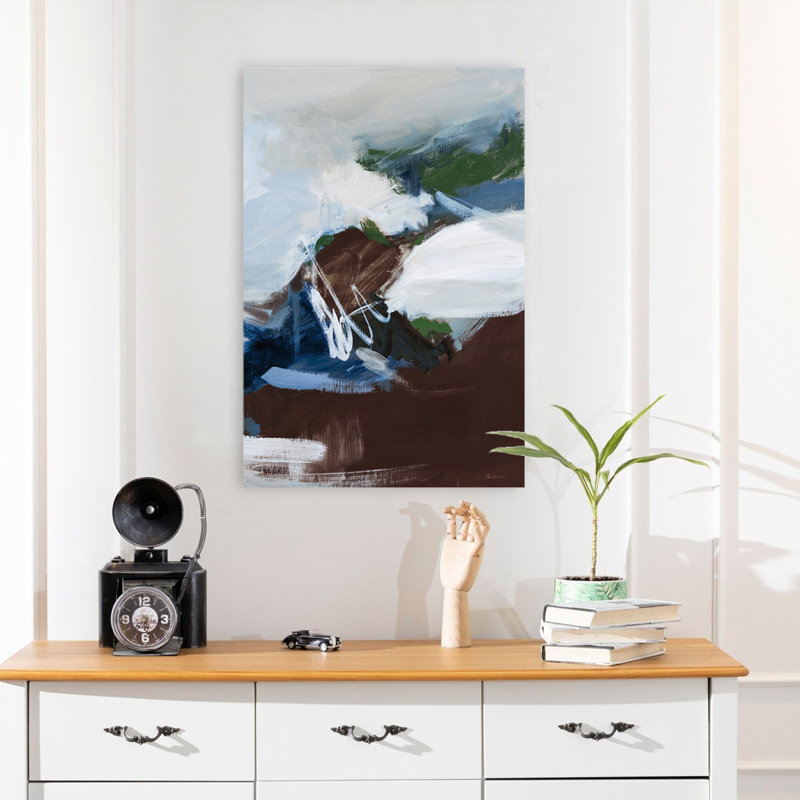 Surfacage foncé - abstrait bleu-brun contemporain, H 24 po x l 16 po