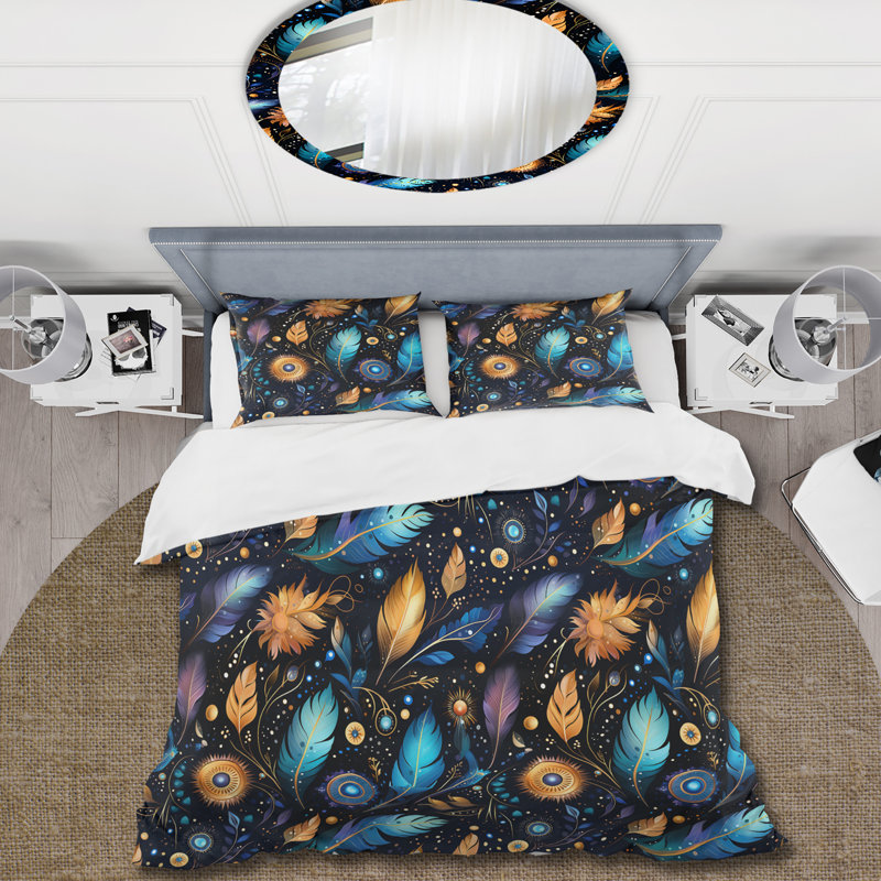Cosmic Nomad Boho Pattern III Floral Duvet Cover, King Duvet Cover + 2 King Shams