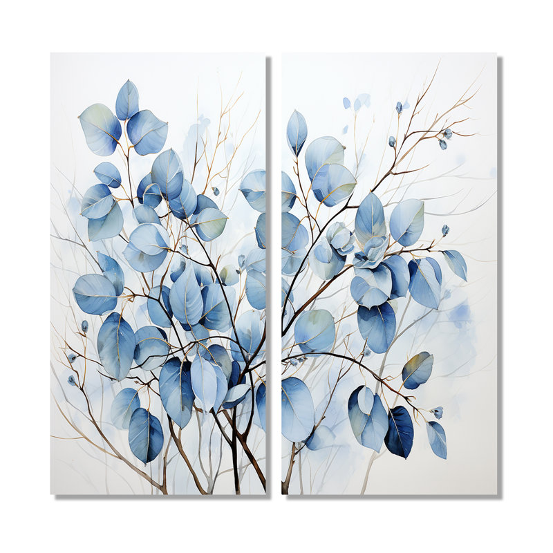 "Sureau", art traditionnel bleu sur toile, H 20 po x l 24 po, Toile tendue, Ne s’applique pas