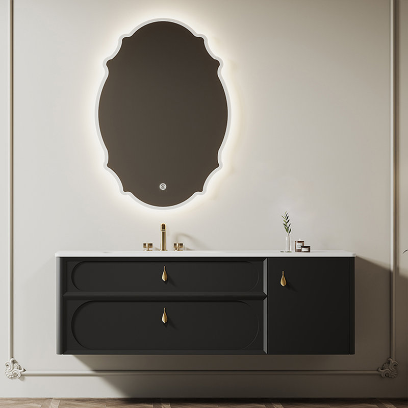 Armoire de salle de bain de style rétro français simple, H 19,69 po x l 47,24 po x P 21,65 po, Noir, noir, noir, noir