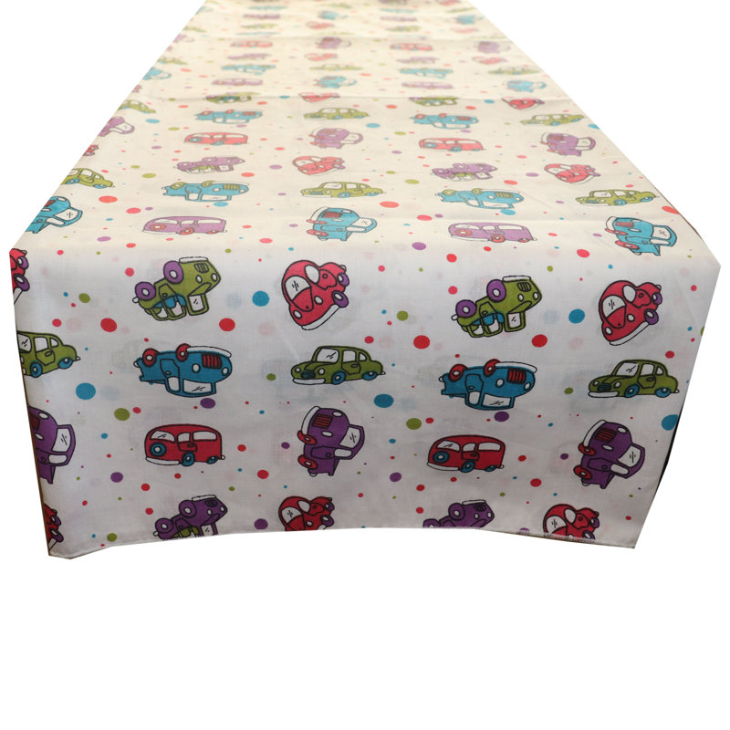 Chemin de table voitures et camions, Blanc, 24 po x 72 po