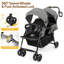 Double Stroller with Twin Seats, 5-Point Harness, Adjustable Canopies, Grey-125367285