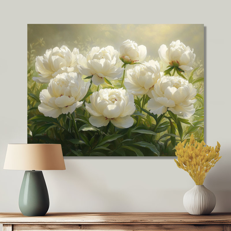 Reproduction d'art sur toile, "White Petal Serenity Of Peony Sunset I" - pivoines blanches, H 30 po x l 40 po, Toile tendue