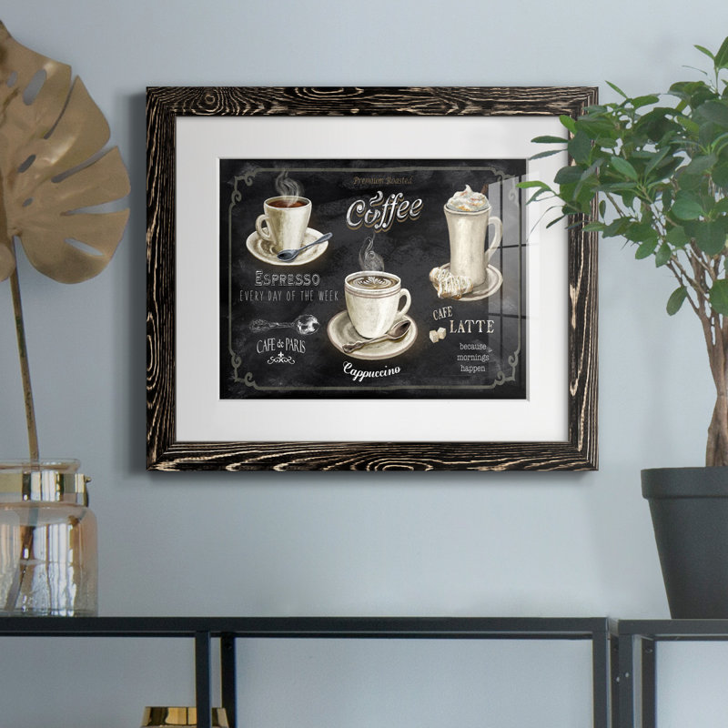 Coffee Trio - Reproduction d'art graphique sur papier encadré, H 24 po x l 18 po x P 1,5 po, Cadre noir