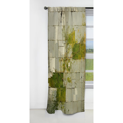 Abstract Curtain Panel, Green Cubic Pattern Blackout Decor - Green Eco Friendly Cubic Collage I