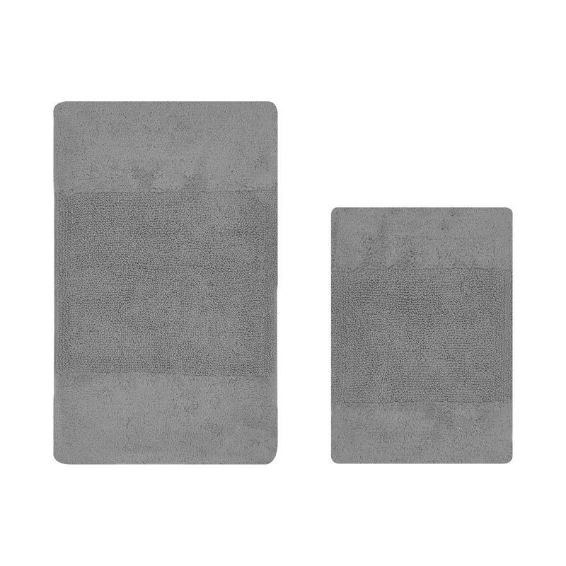 Makaylynn Premium 100% Cotton 2 Piece Bath Rug Sets with Non-Slip Backing, Machine Washable, Luxurious Solid Pattern Super Absorbent & Tufted Weave Bath Mat for Bathroom, Shower, and Tub