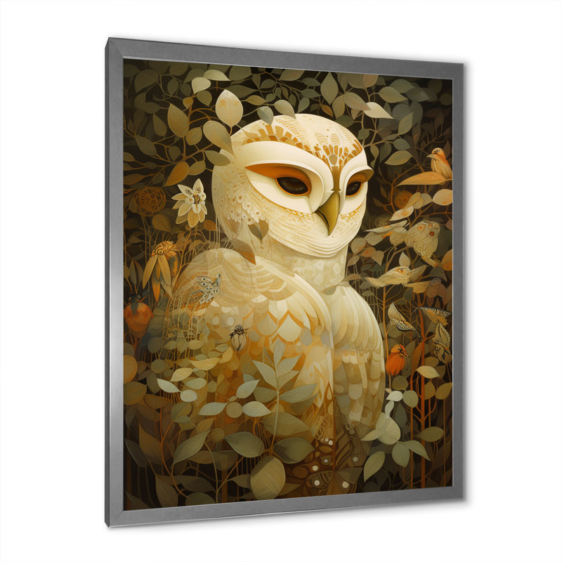 Portrait rétro hibou blanc magique, H 40 po x l 30 po x P 1,5 po, Cadre photo argenté