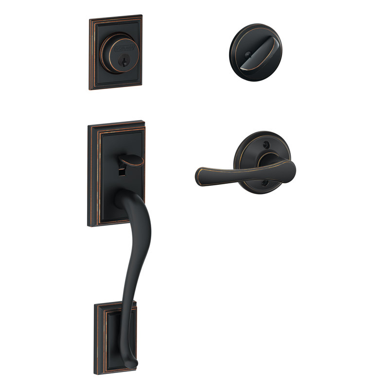 Jeu poignées addison avec levier de verrou et de avila de porte à cylindre simple et rosette, Bronze vieilli, Clé identique