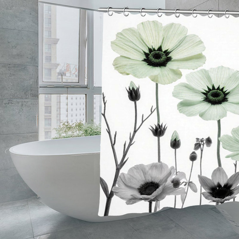Rideaux de douche minimalistes à motif floral vert pour salle de bain, 71 po x 71 po
