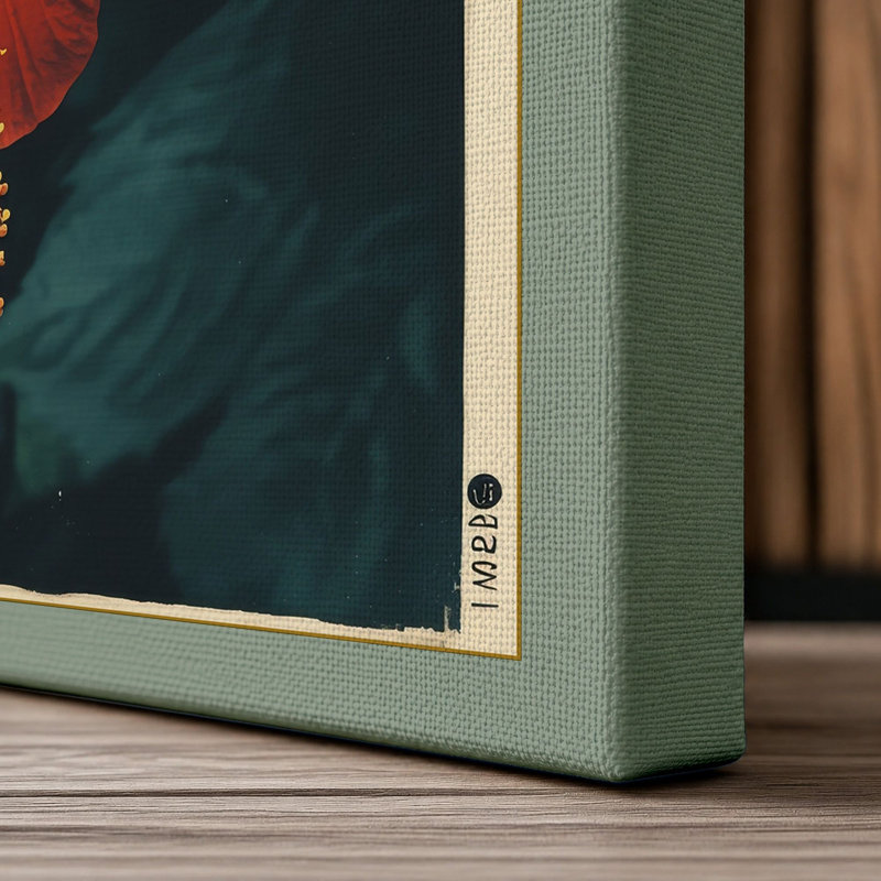 Hibiscus in Deep Teal Botanical - Wrapped Canvas, 36x24 - 91.4 x 61.0 cm, Sage Border