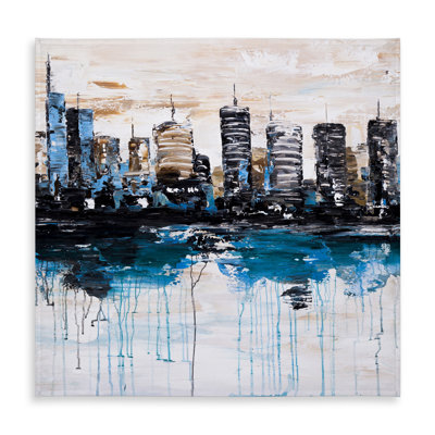 Abstract City Reflection Tablecloth - Blue Modern Decor
