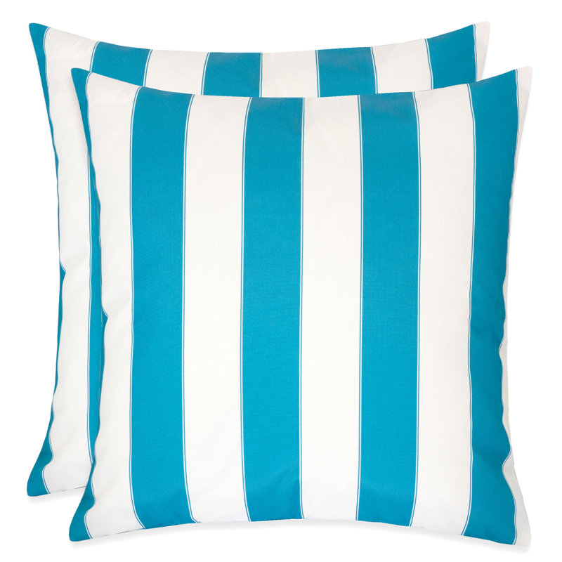 Striped Outdoor Reversible Throw Pillow, Aqua, 20" x 20"