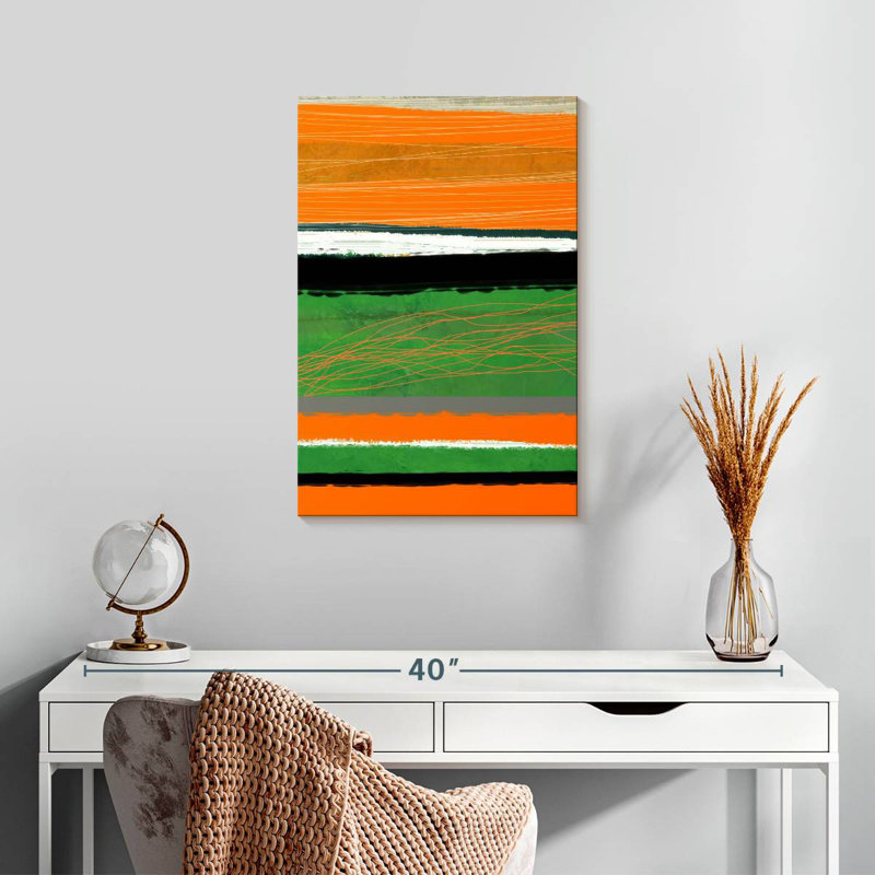 Avery orange et vert abstrait II, H 24 po x l 16 po
