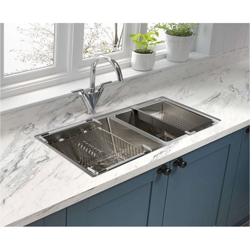 Évier de cuisine encastré à double cuve en acier inoxydable 18 po BOSCO