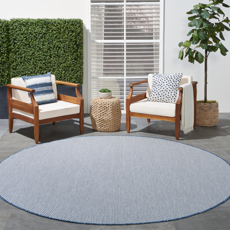 Gabriela Blue/Ivory Indoor/Outdoor Area Rug, Round 8'