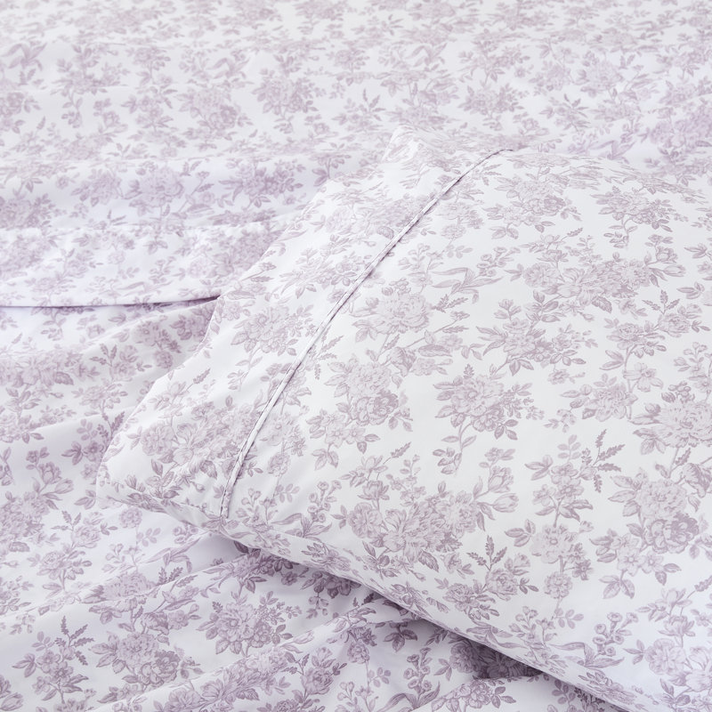 Ensemble de draps pivoine mauve, Ensemble de draps pour grand lit avec 4 taies d'or