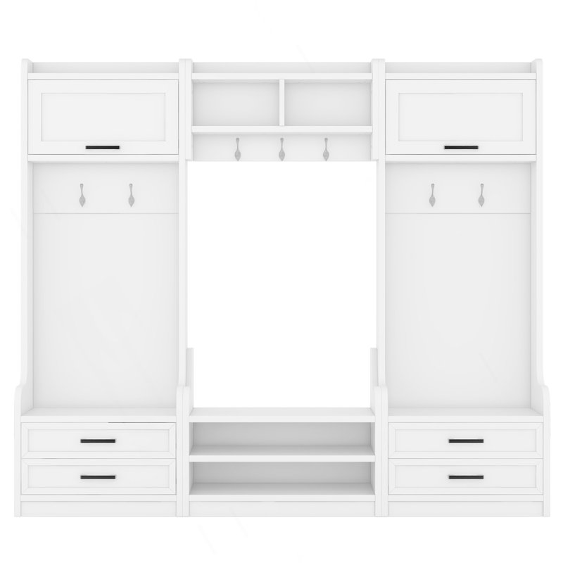 4-In-1 Detachable Hall Tree With Storage And 7 Hooks, Multiple Functions Hallway Coat Rack With Storage Drawers And Cabinet, White  Shoe Bench For Entryway Hallway