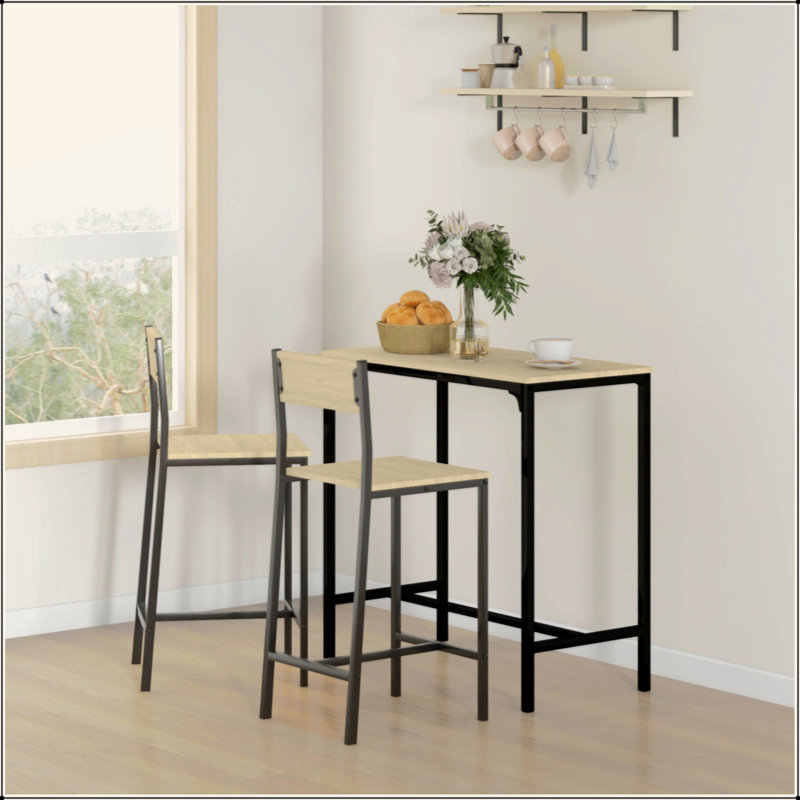 Ensemble de table de bar et chaises 3 pièces, ensemble de table de salle à manger industrielle pour 2 personnes, table de cuisine à hauteur de comptoir avec tabourets de bar, ensemble de table de petit-déjeuner pour 2 petits espaces