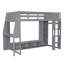 Lit mezzanine en bois avec bureau, étagères à rangement multiples, DEL et portemanteau suspendu-112693380