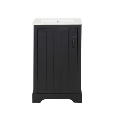 Meuble-lavabo de 20 po avec lavabo, armoire de salle de bain avec porte à fermeture douce, support de rangement et tablette réglable