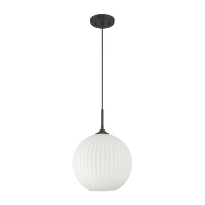 1 - Light Ribbed Frosted Glass Globe Pendant Light