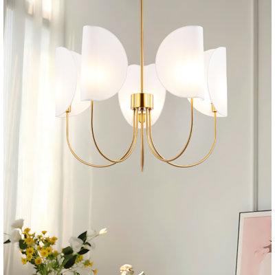 Rodden 5-Light 31" Wide Modern Candle Chandelier with Semi-open White Fabric Shade