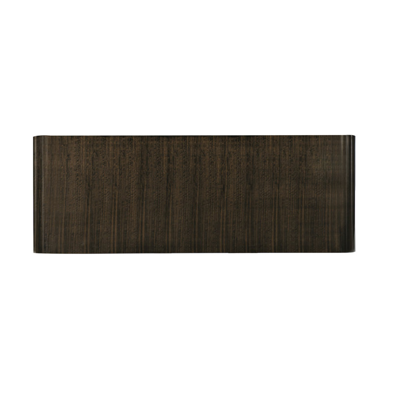 Aged Bourbon Rectangular Wood Cocktail Table with Bronze Pedestals