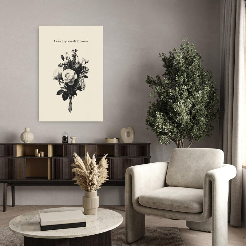 Art floral mural monochrome délicat classique, H 36 po x l 24 po