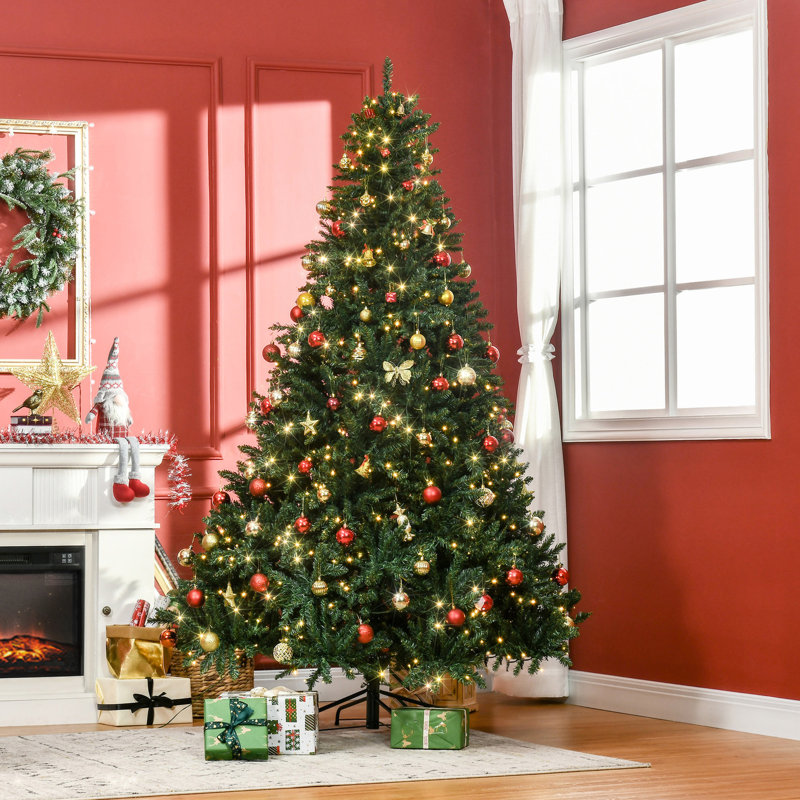 700 arbres de Noël à DEL blanc chaud, 7 pi de sapin double, 2154 pointes, base en métal stable pour les occasions festives, branche incluse