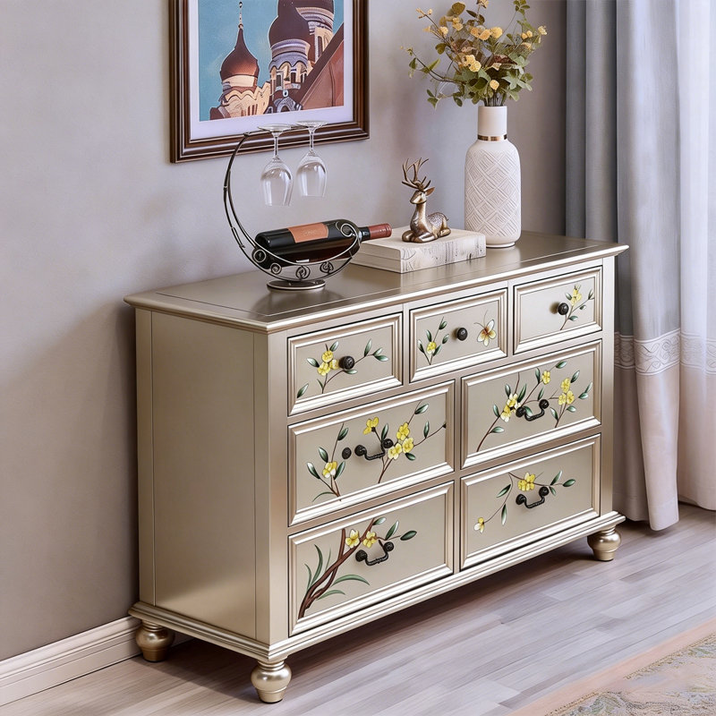 Commode à sept tiroirs en bois massif de style américain