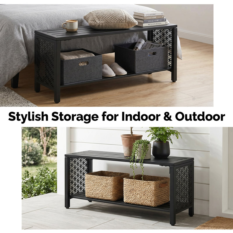 Banc de rangement en métal 39 po, Black