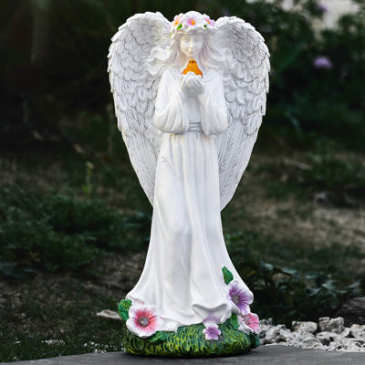 Statue ange d'extérieur 12 pouces avec oiseau