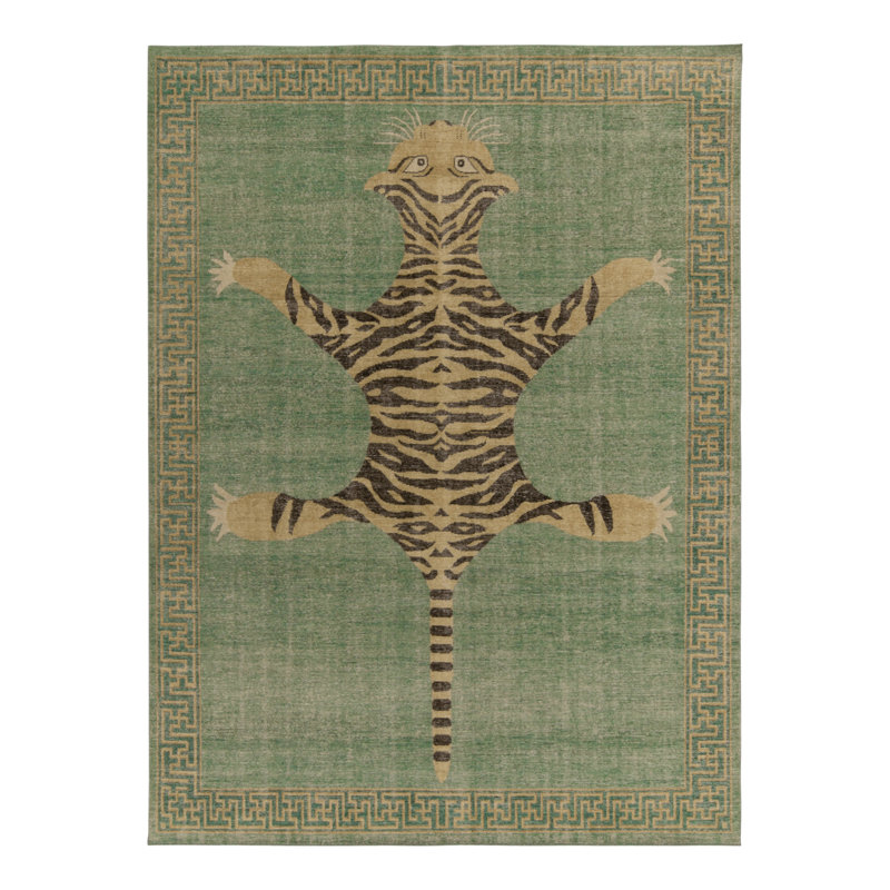 Distressed Homage Hand Knotted Wool Animal Print Area Rug, Runner 3' x 12'