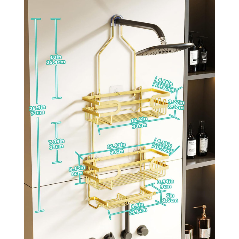 Serviteur de douche Hapirm avec 12 crochets et 2 porte-savons, organisateur de salle de bain en acier inoxydable antirouille, tablette de douche suspendue sans perceuse