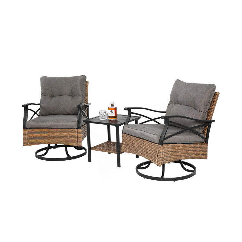 Ensemble de conversation pour patio extérieur (1 table et 2 chaises berçantes et pivotantes)