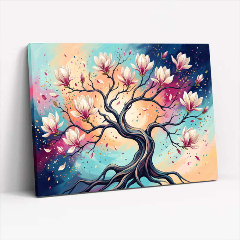 Ensemble de 1 tableau sur toile représentant un arbre floral, H 36 po x l 48 po, Toile tendue